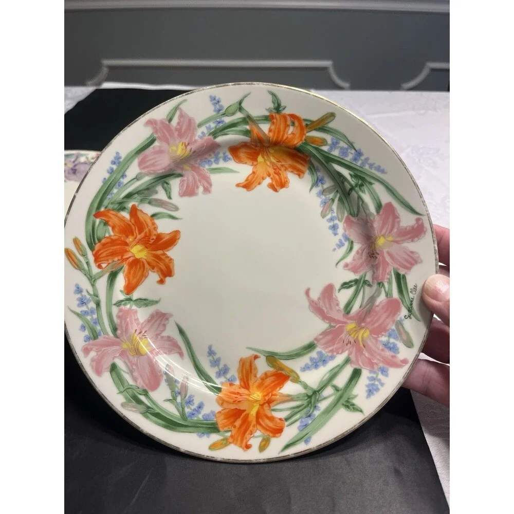 4pc LENOX The Flower Blossom Collection Dessert Plates Daffodil Rose Lily Iris